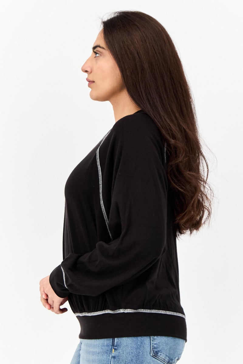 NIA Women Round Neck Plain Sweater, Black - Image 2